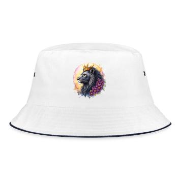 Royal Lion with Floral Crown - Bucket Hat - white/navy - Front