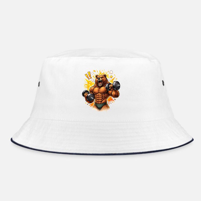 Strong Bodybuilder Bear Illustration Bucket Hat