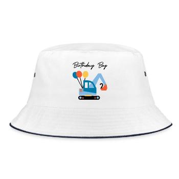 Bagger mit Ballons - Bucket Hat - Weiß/Navy - Vorne