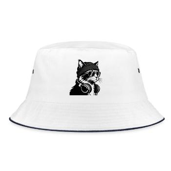 Cat DJ Cosy Black Knit - Bucket Hat - white/navy - Front