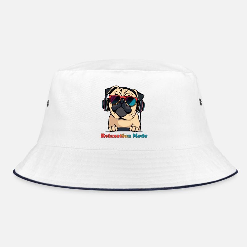 Entspannungs-Pug DJ-Modus - Bucket Hat - Weiß/Navy