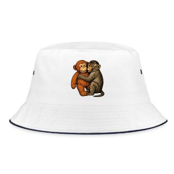 Affige Umarmung: Affenfreundschaft - Bucket Hat - Weiß/Navy - Vorne