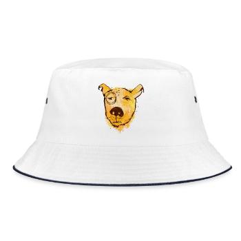Watercolor dog with monocle - Bucket Hat - white/navy - Front