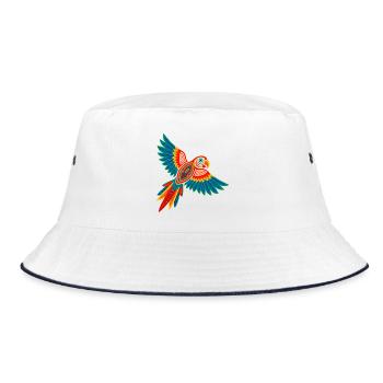 Bunter Mola Papagei - Bucket Hat - Weiß/Navy - Vorne