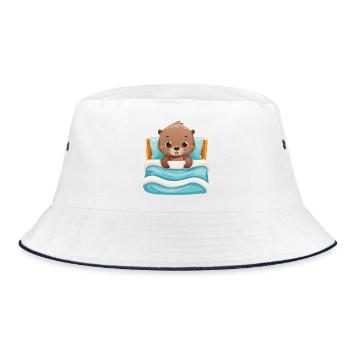Cute otter cuddles in bed - Bucket Hat - white/navy - Front