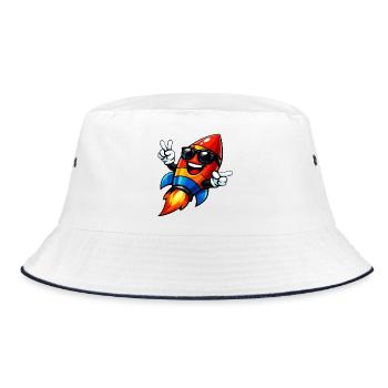 Fröhliche Rocket mit Sonnenbrille - Bucket Hat - Weiß/Navy - Vorne