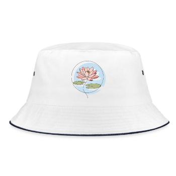 Water Lily Line Art Illustration - Bucket Hat - white/navy - Front