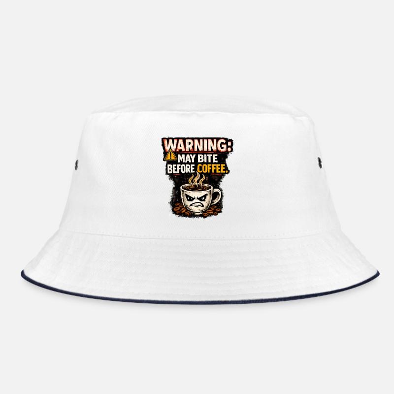 Warning May Bite Before Coffee Humor Bucket Hat