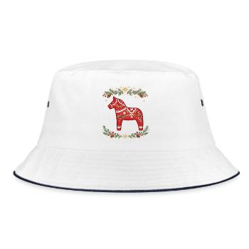 Christmas Swedish Dala Horse Folk Art Design - Bucket Hat - Weiß/Navy - Vorne