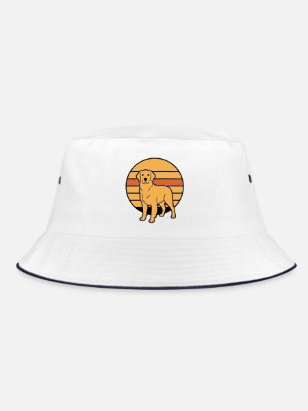 Dog Retriever Retro Sunset - Bucket Hat - white/navy - Front