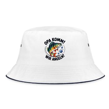 Opa kommt, wir angeln! - Bucket Hat - Weiß/Navy - Vorne