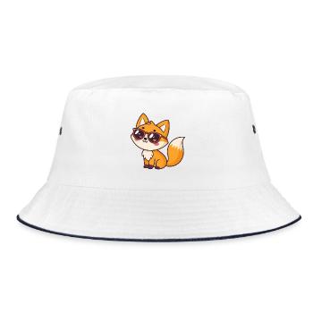 Kawaii Fox Glasses Hearts - Bucket Hat - white/navy - Front