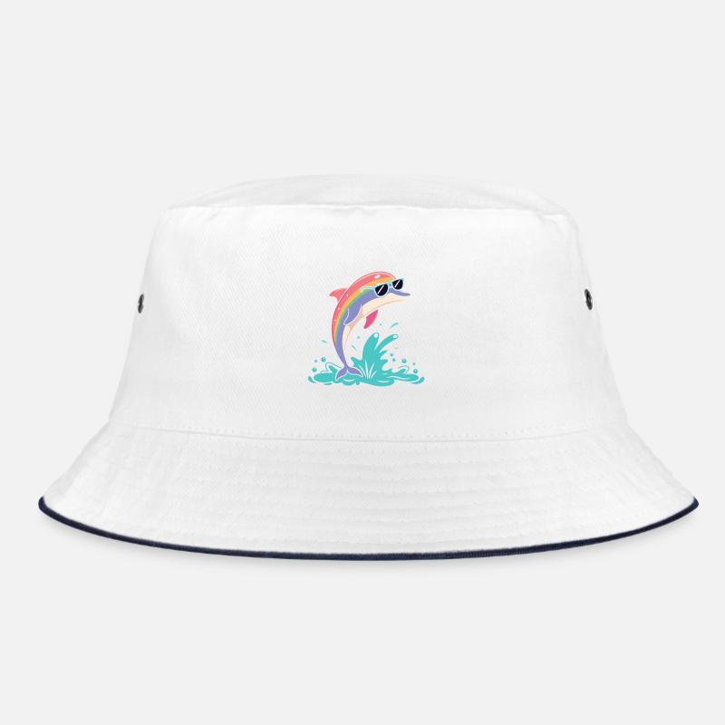 Rainbow dolphin glasses Bucket Hat