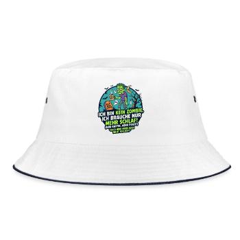 Zombie Schlaf Kaffee lustiger Spruch - Bucket Hat - Weiß/Navy - Vorne