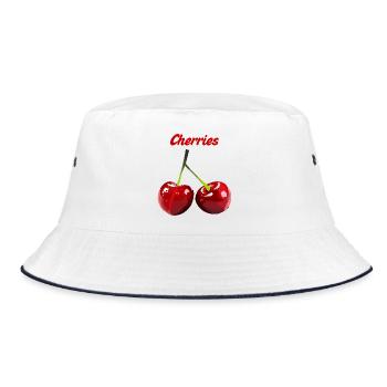 Kirschen Retro Print - Bucket Hat - Weiß/Navy - Vorne
