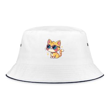 Kawaii-Katzen-Pastellrosa Brille - Bucket Hat - Weiß/Navy - Vorne