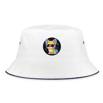 Dog Cosmos Neonbrille - Bucket Hat - Weiß/Navy - Vorne