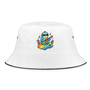 Faultier mit Gitarre auf Regenbogenwolke Hippie - Bucket Hat - Weiß/Navy - Vorne
