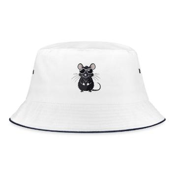 Mouse Hipster Glasses - Bucket Hat - white/navy - Front