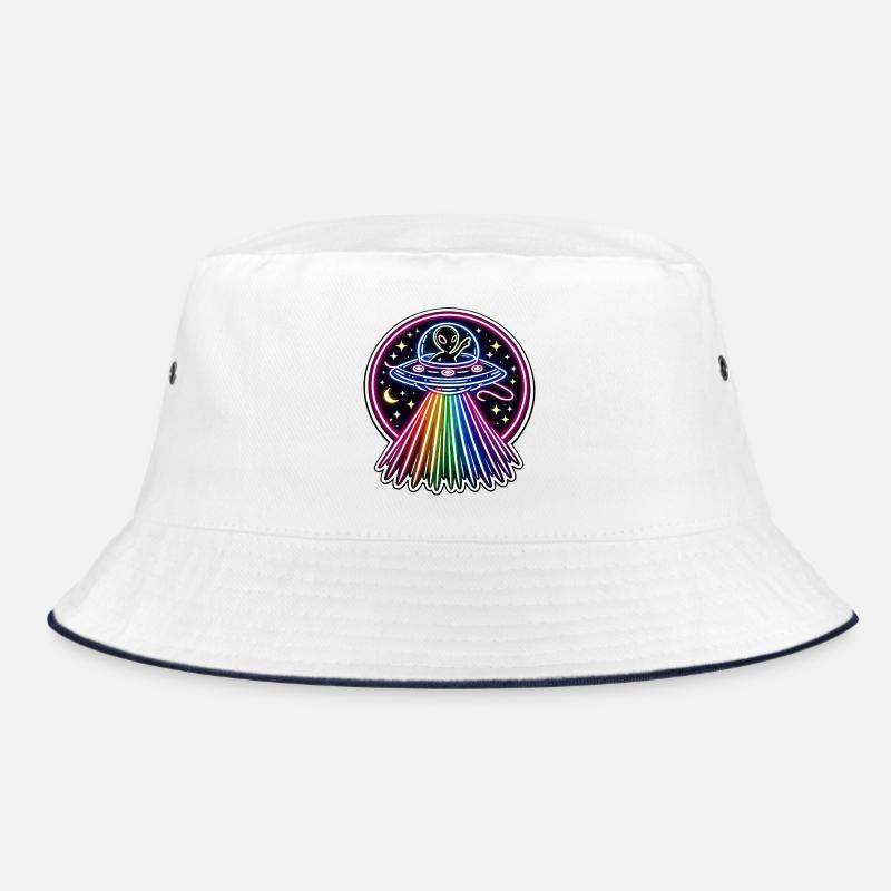 UFO Neon Alien Rainbow Alien Space Bucket Hat