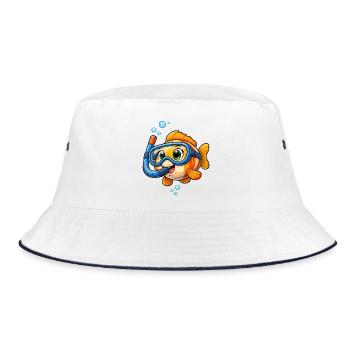 Cute Fish with Snorkel Diving Cartoon - Bucket Hat - white/navy - Front