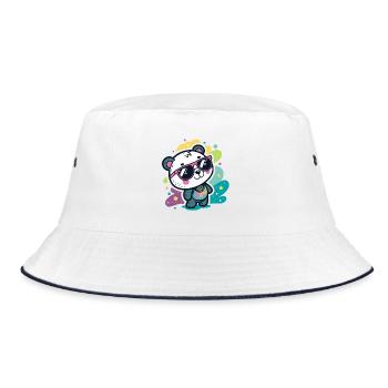 Panda Pop Pink Glasses - Bucket Hat - white/navy - Front