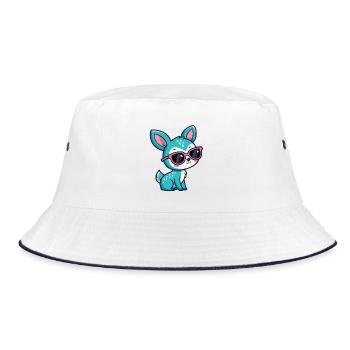 Kawaii Türkis-Rehkuh mit rosa Brille - Bucket Hat - Weiß/Navy - Vorne