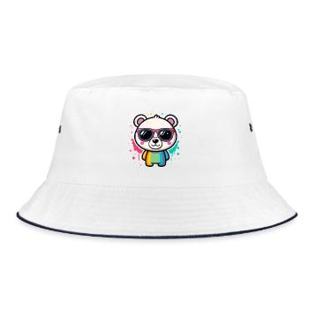 Rainbow Panda Glasses - Bucket Hat - white/navy - Front