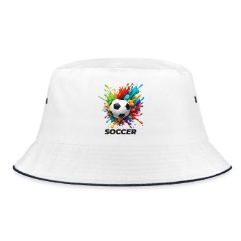 Lebendiges Splash-Fußball-Motiv - Bucket Hat - Weiß/Navy - Vorne