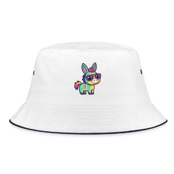 Bunter Esel in Retro-Gläsern - Bucket Hat - Weiß/Navy - Vorne