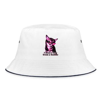 Ich brauche eine Umarmung von einem Bösewicht – lustige, coole Katzen-Meme - Bucket Hat - Weiß/Navy - Vorne