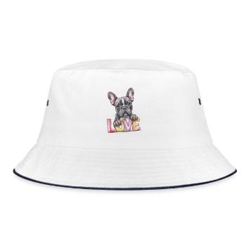 Französische Bulldogge Love - Bucket Hat - Weiß/Navy - Vorne