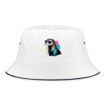 Frettchen-Neon-Pink-Brille - Bucket Hat - Weiß/Navy - Vorne
