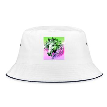 horse - Bucket Hat - white/navy - Front