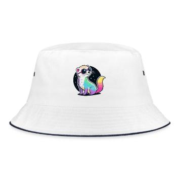 Cosmic Ferret Rainbow Pink Glasses - Bucket Hat - white/navy - Front