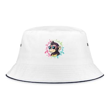 Cartoon Monkey Splash bunte rosa Brille - Bucket Hat - Weiß/Navy - Vorne