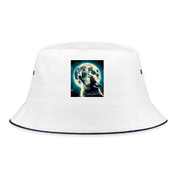 Wolf heult zum Vollmond - Bucket Hat - Weiß/Navy - Vorne