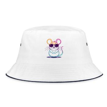 Regenbogen-Maus-Brille - Bucket Hat - Weiß/Navy - Vorne