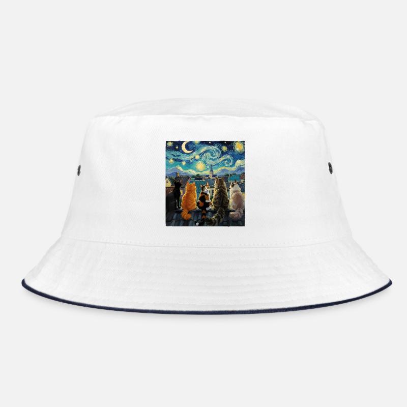 Cat Symphony Over Starry Rooftops Bucket Hat