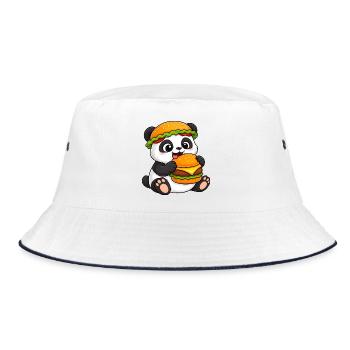 Süßer Panda Cartoon Burger Fast Food Essen - Bucket Hat - Weiß/Navy - Vorne