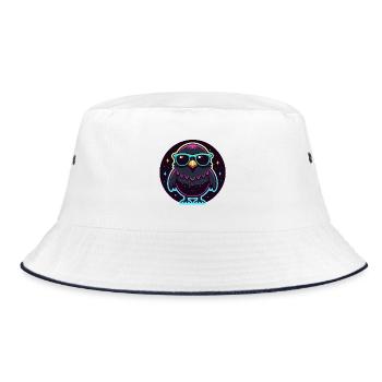 Neonschwarze Eule – auffällige Brille - Bucket Hat - Weiß/Navy - Vorne