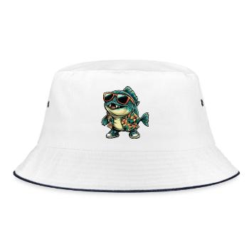 Piranha Fisch Comic Urlaub - Bucket Hat - Weiß/Navy - Vorne