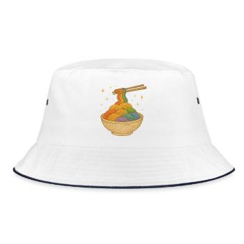 Rainbow Noodle Bowl Illustration - Bucket Hat - Weiß/Navy - Vorne