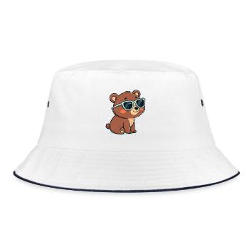 Cool Teddy Bear Blue Glasses - Bucket Hat - white/navy - Front