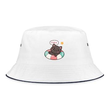 Chill Kitten auf bunten Boje - Bucket Hat - Weiß/Navy - Vorne