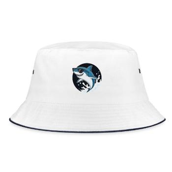 Surfer shark with dark glasses - Bucket Hat - white/navy - Front
