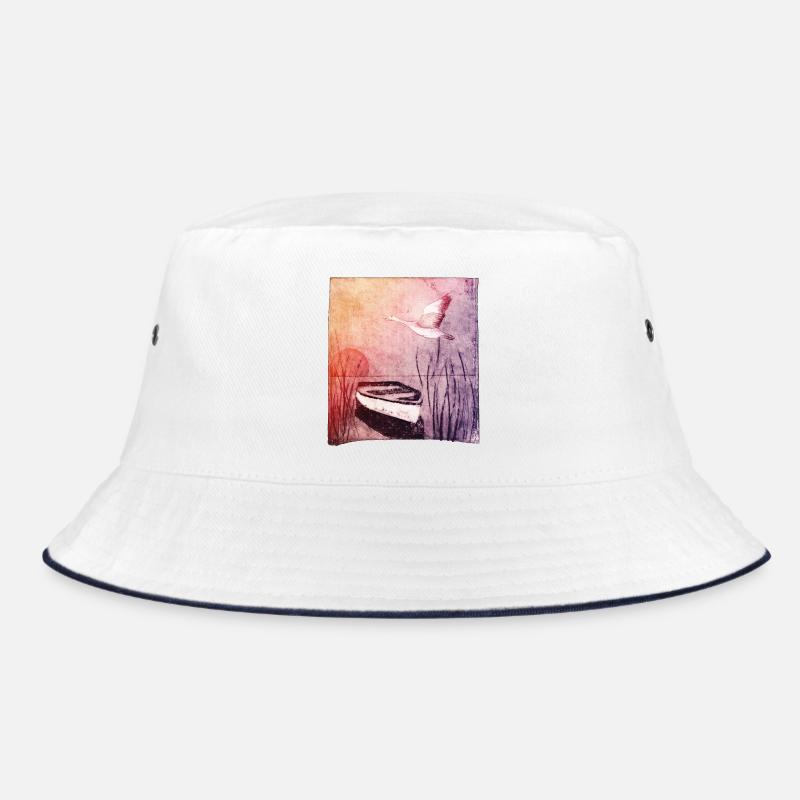 Boat on the lake - hand carved artwork Bucket Hat