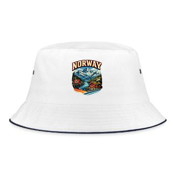 Norway Fjord Mountain Lodge Design - Bucket Hat - white/navy - Front