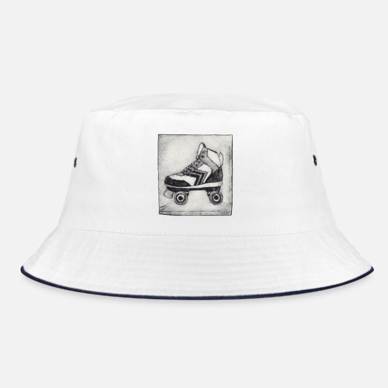 Retro Roller Skate - Hand Carved Printable - Bucket Hat - white/navy
