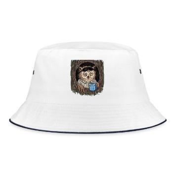 Caffeine is a Lie Eule Kaffee - Bucket Hat - Weiß/Navy - Vorne